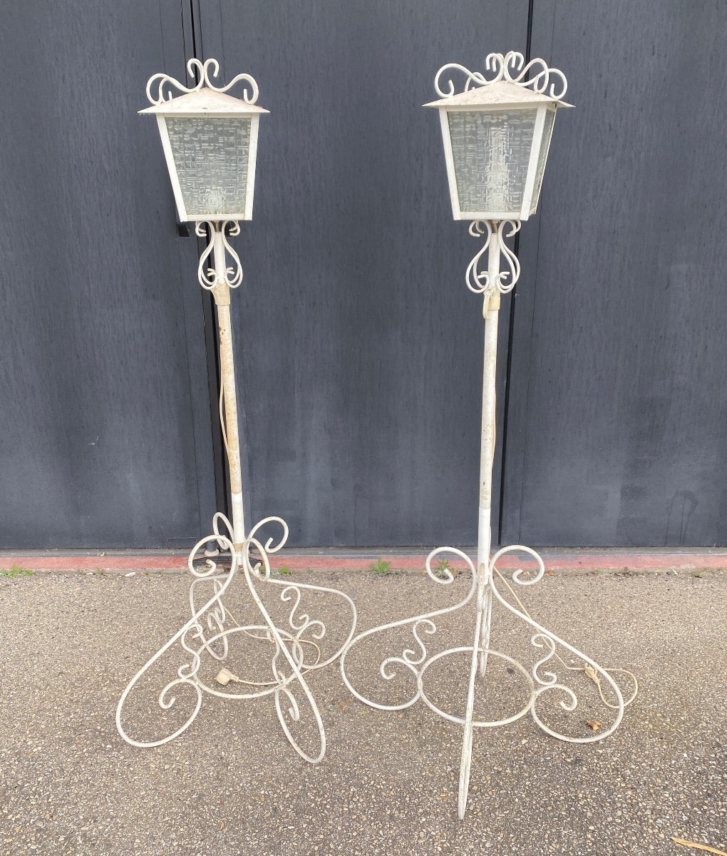 Pair Of White Lacquered Wrought Iron Floor Lamps Circa 50-photo-2