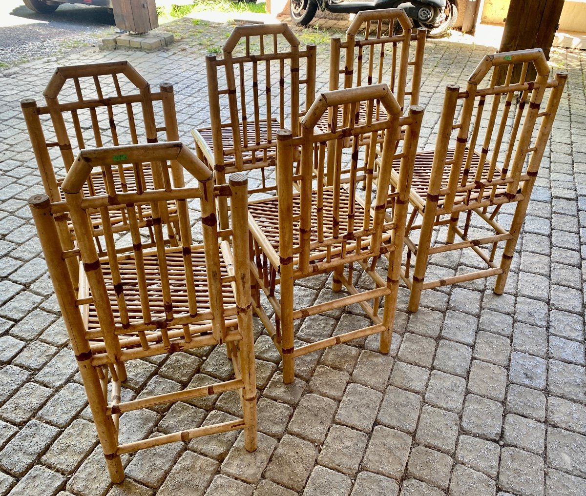 Serie De 6 Chaises Veritable Bambou Circa 70-photo-1