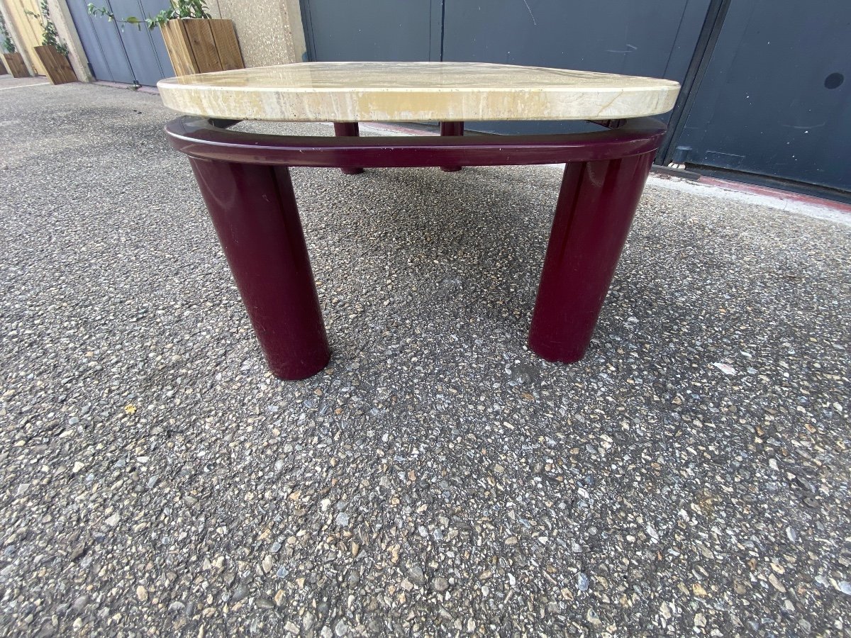 Travertine And Lacquered Wood Coffee Table-photo-2