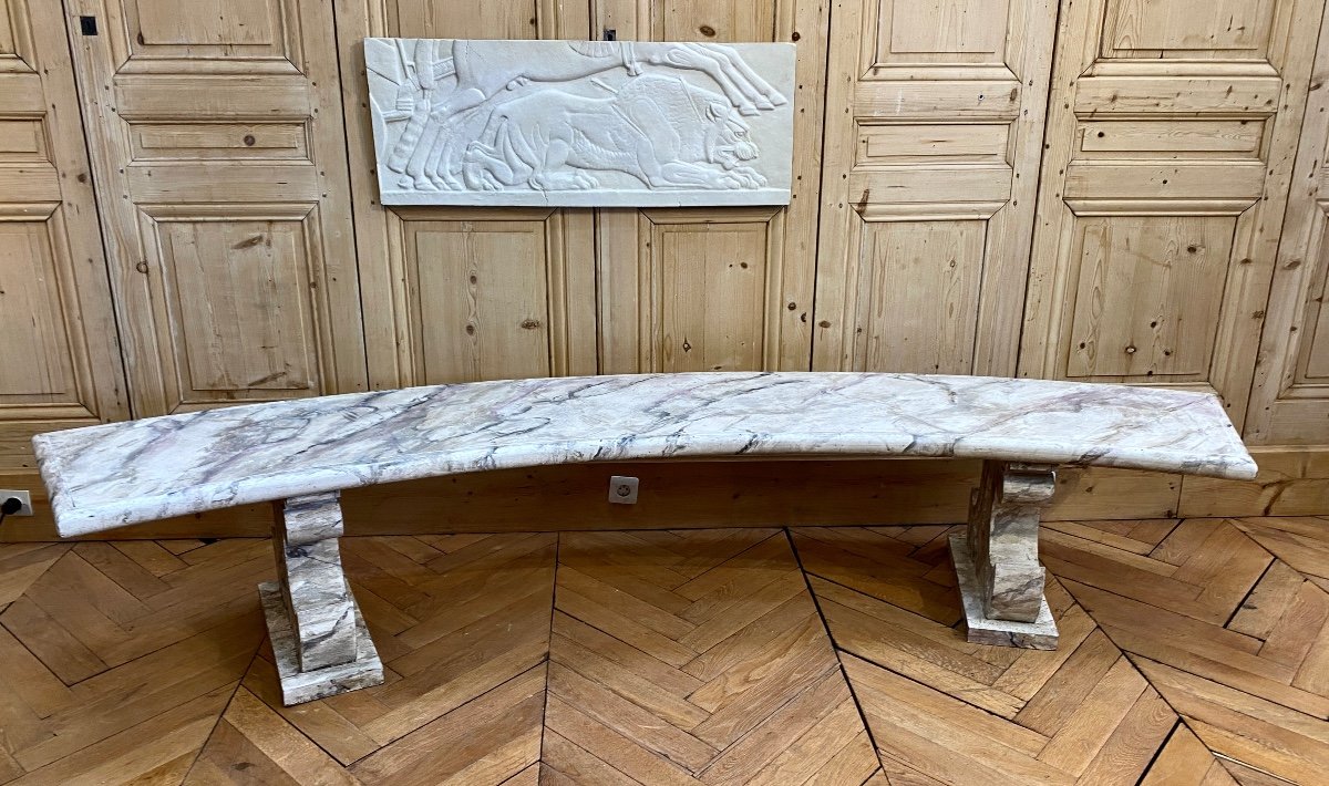 Pair Of Curved Wooden Benches Imitation Marble -photo-2