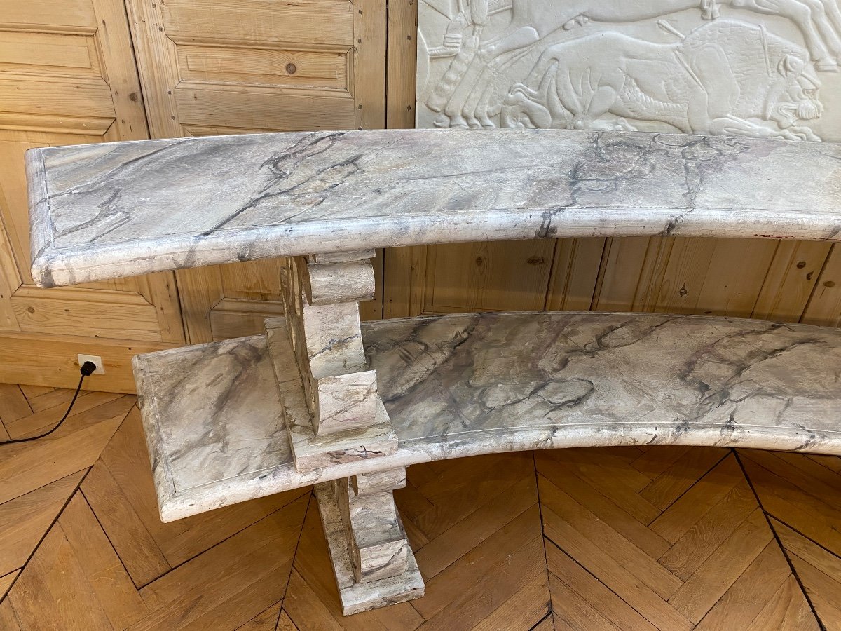 Pair Of Curved Wooden Benches Imitation Marble -photo-5