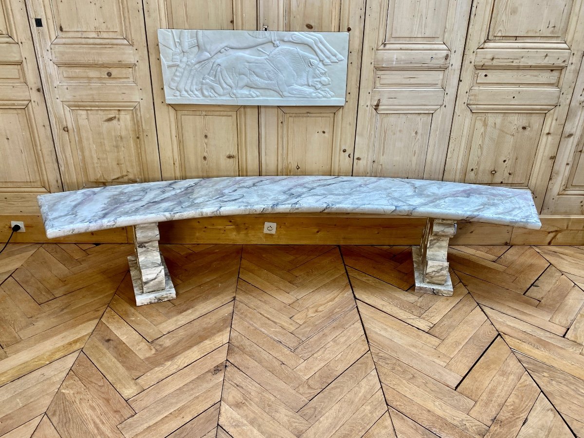 Pair Of Curved Wooden Benches Imitation Marble -photo-7