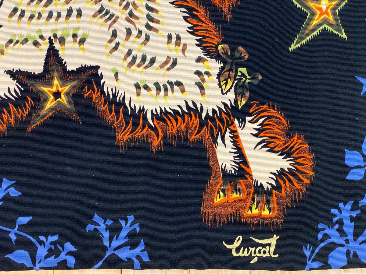 Tapestry / Screen Print By Jean Lurcat, The Goat With The Stars.-photo-3