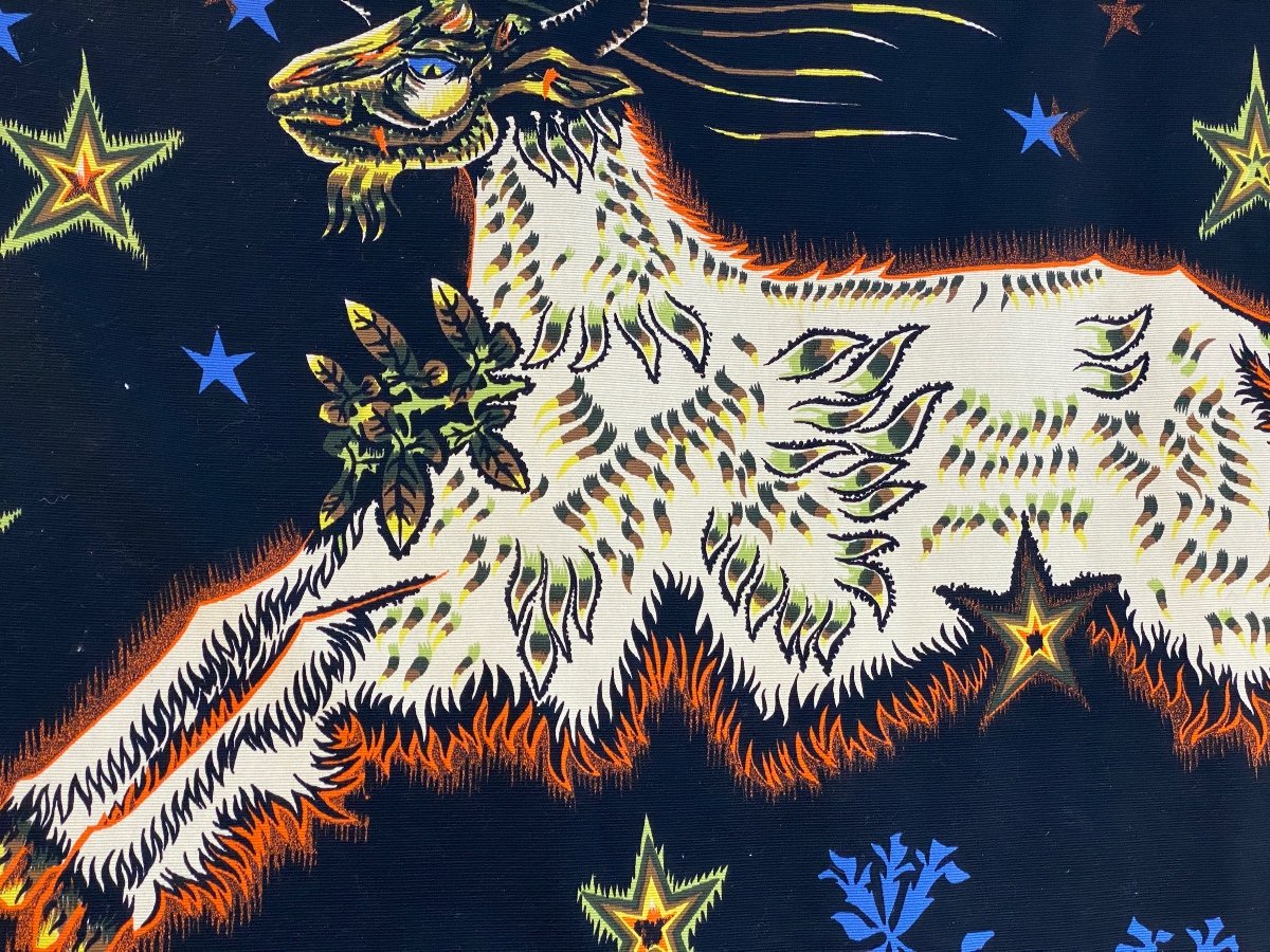 Tapestry / Screen Print By Jean Lurcat, The Goat With The Stars.-photo-4