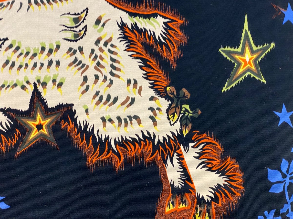 Tapestry / Screen Print By Jean Lurcat, The Goat With The Stars.-photo-1