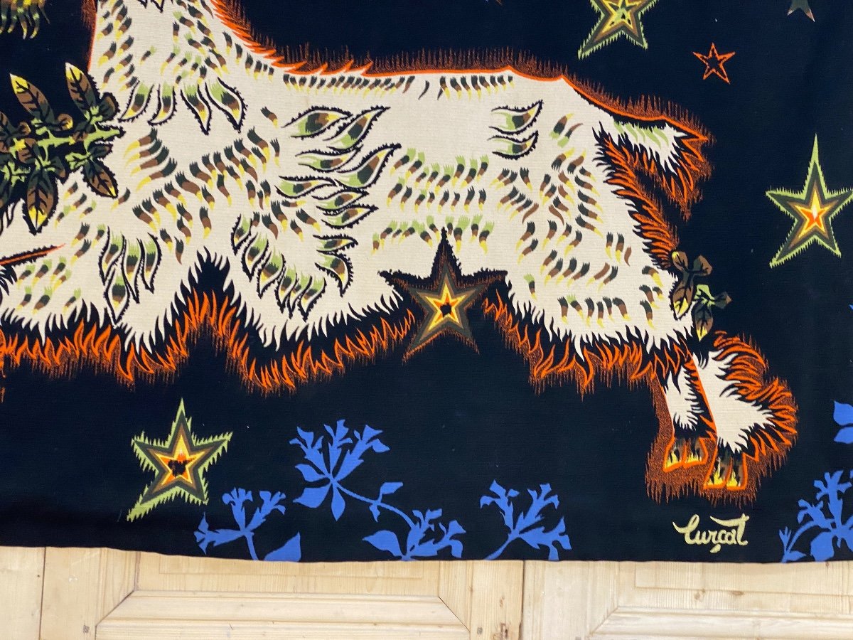 Tapestry / Screen Print By Jean Lurcat, The Goat With The Stars.-photo-2