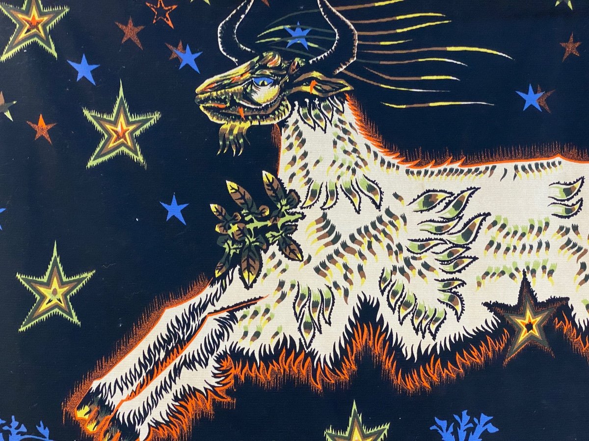 Tapestry / Screen Print By Jean Lurcat, The Goat With The Stars.-photo-4