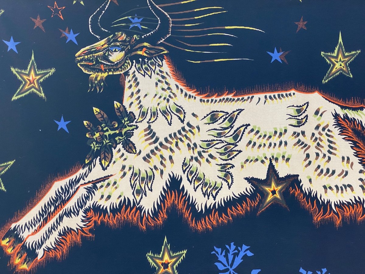 Tapestry / Screen Print By Jean Lurcat, The Goat With The Stars.-photo-5