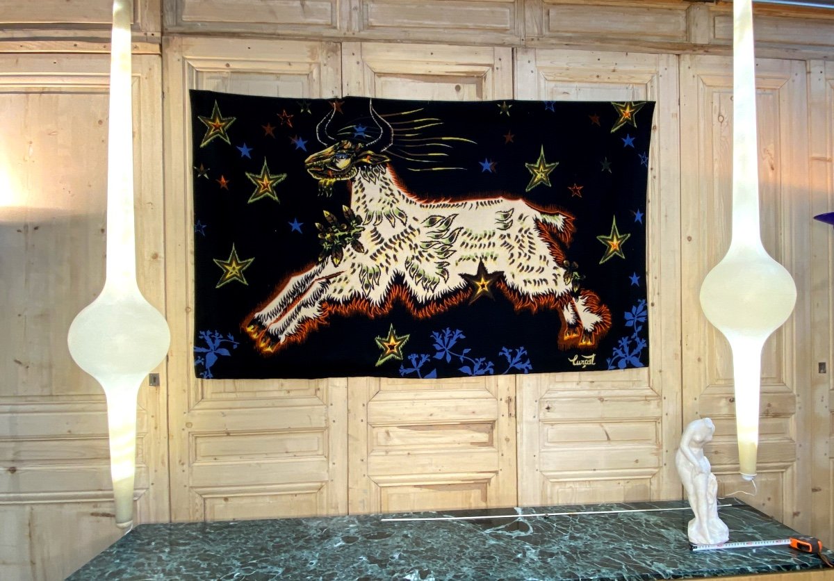 Tapestry / Screen Print By Jean Lurcat, The Goat With The Stars.-photo-8