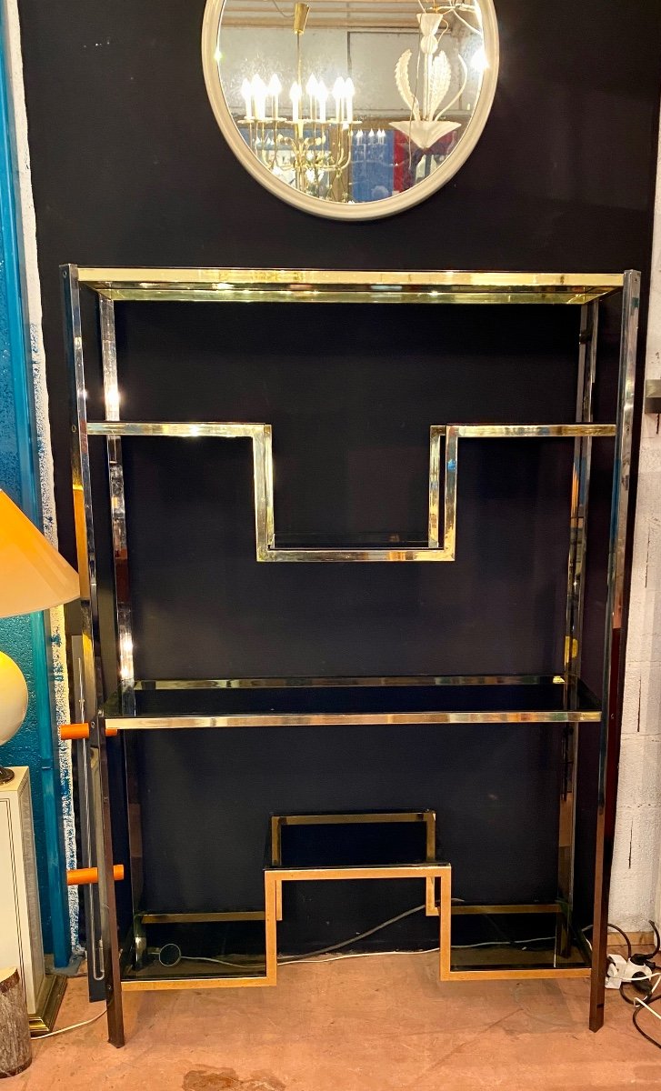 Brass And Smoked Glass Shelf Circa 70-photo-2