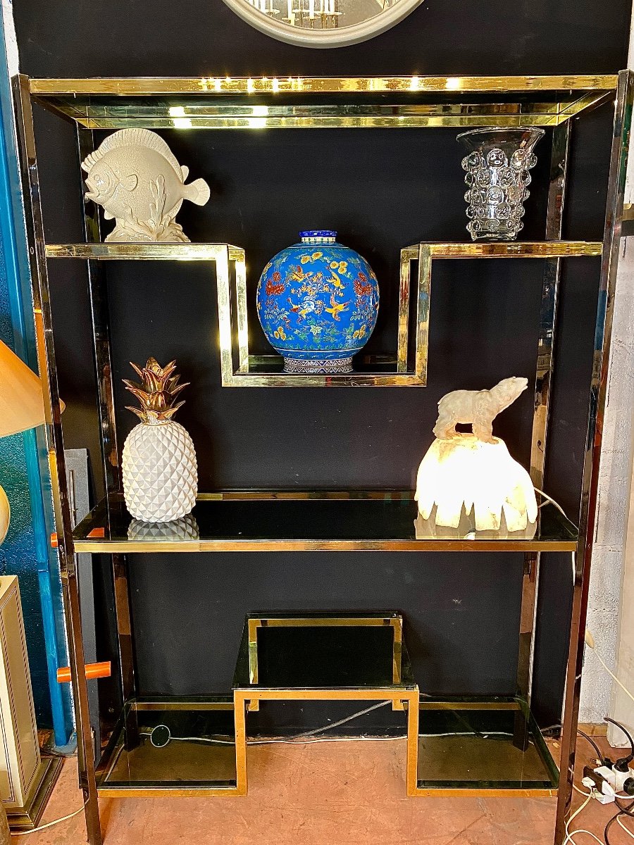 Brass And Smoked Glass Shelf Circa 70-photo-2