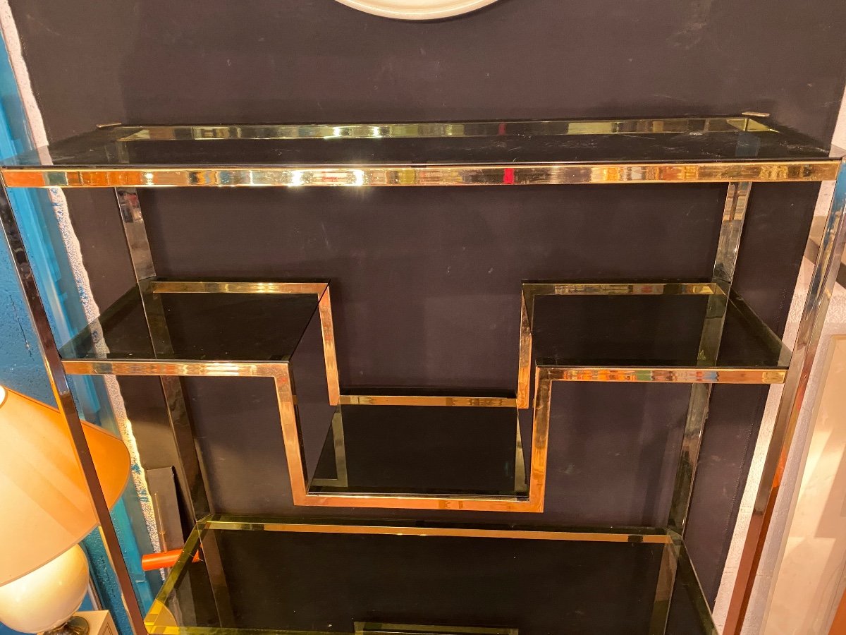 Brass And Smoked Glass Shelf Circa 70-photo-3