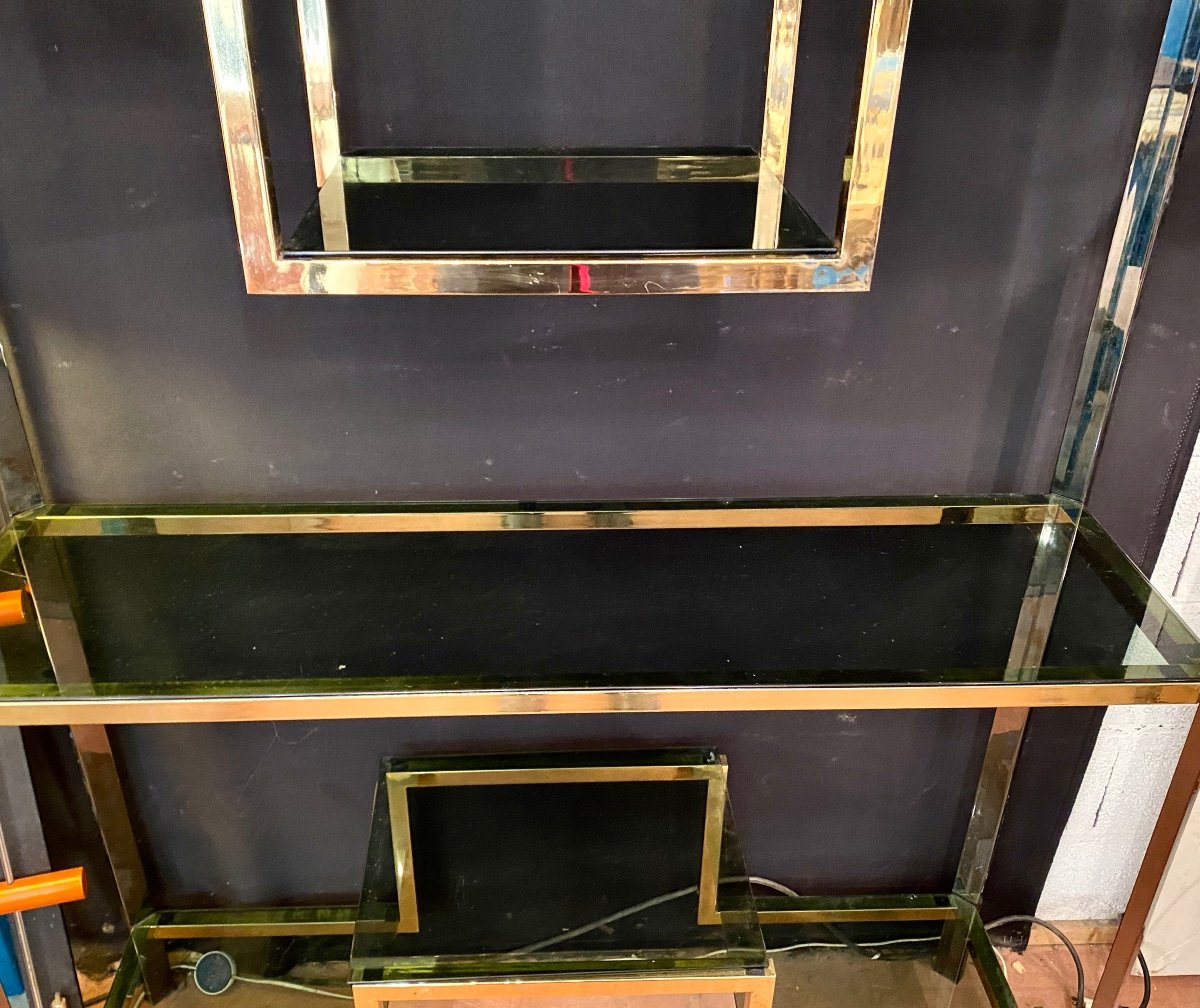 Brass And Smoked Glass Shelf Circa 70-photo-4