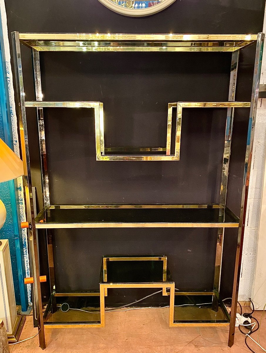 Brass And Smoked Glass Shelf Circa 70