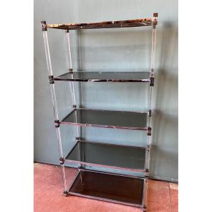 Etagere Année 70 En Plexiglas Et Verre Fumé 