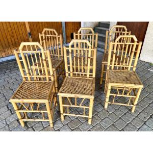 Series Of 6 Real Bamboo Chairs Circa 70
