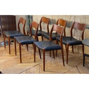 6 Scandinavian Chairs Model No. 71 By Niels Otto Moller