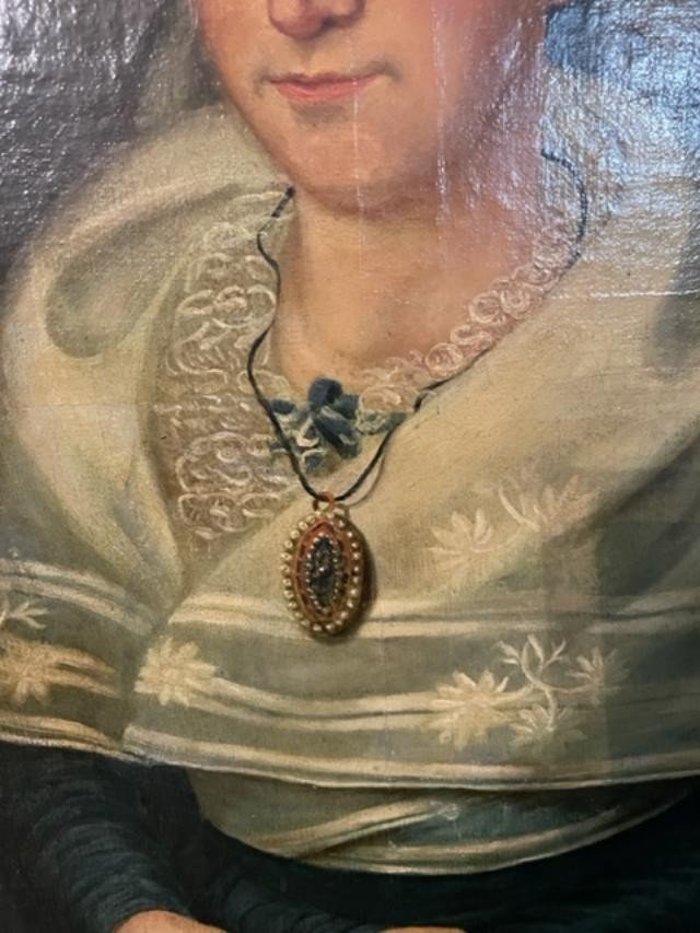 Portrait de femme du 18 &egrave;me , fin de l&#039;&eacute;poque Louis XVI avec son cadre d&#039;origine.-photo-3