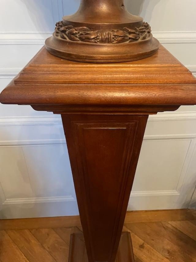 Beautiful Column Sheathed In Natural Wood With Molded Decoration From The 19th Century-photo-3