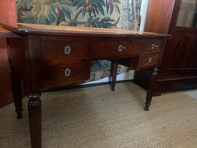 Flat Mahogany Desk From The Restoration Period With Pulls-photo-3