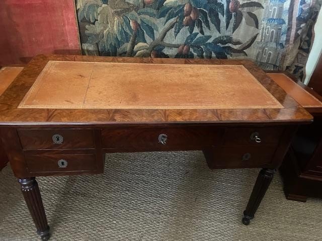 Flat Mahogany Desk From The Restoration Period With Pulls