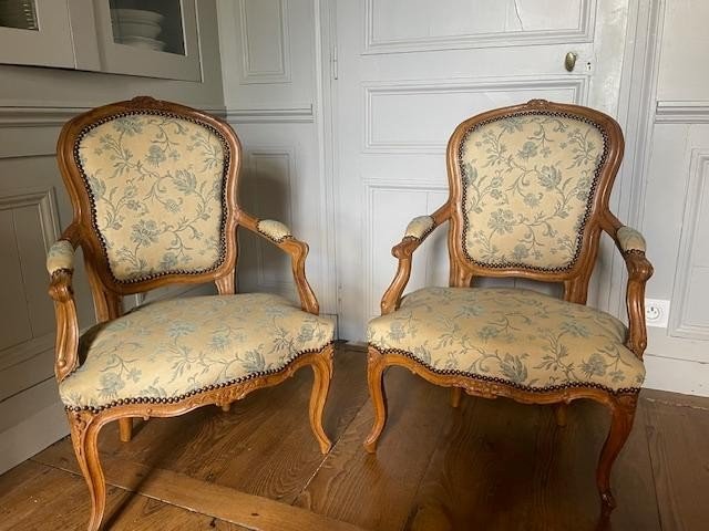 Pair Of Louis XV Period Walnut Armchairs, 18th Century