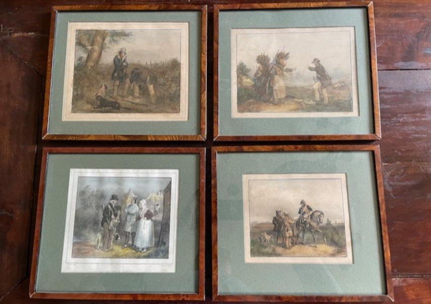 Suite Of 4 Engravings Enhanced With Color