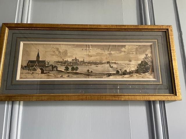 Old Watercolor Engraving Representing The City Of Saint-malo-photo-2