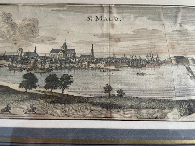 Old Watercolor Engraving Representing The City Of Saint-malo-photo-2