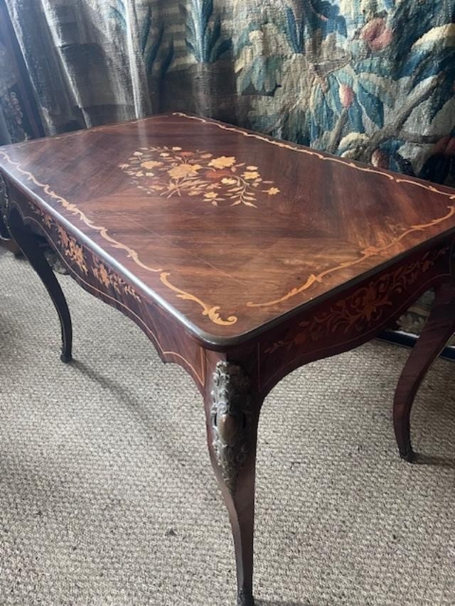 Center Table, Marquetry Desk With Louis XV Style Flower And Foliage Decoration-photo-2