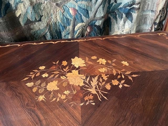 Center Table, Marquetry Desk With Louis XV Style Flower And Foliage Decoration-photo-3