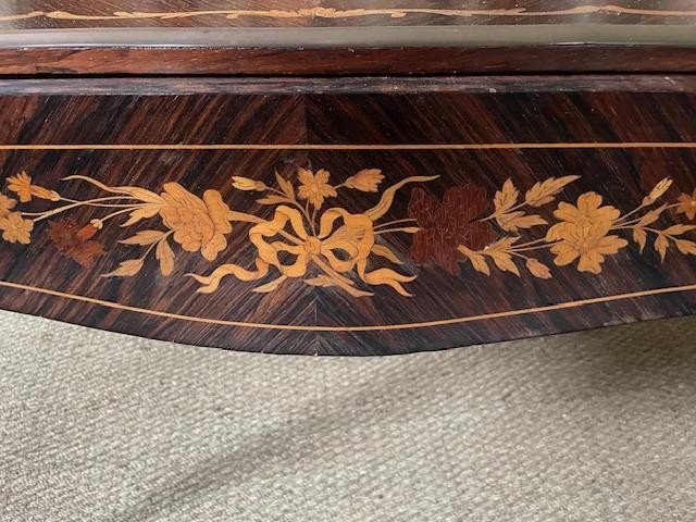 Center Table, Marquetry Desk With Louis XV Style Flower And Foliage Decoration-photo-3