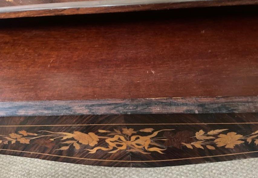 Center Table, Marquetry Desk With Louis XV Style Flower And Foliage Decoration-photo-4