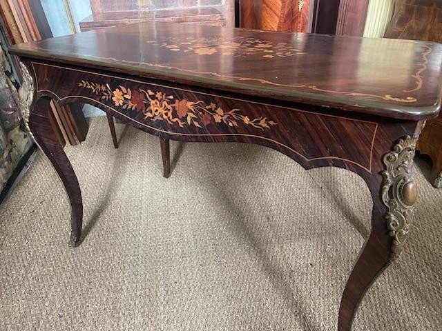 Center Table, Marquetry Desk With Louis XV Style Flower And Foliage Decoration-photo-5