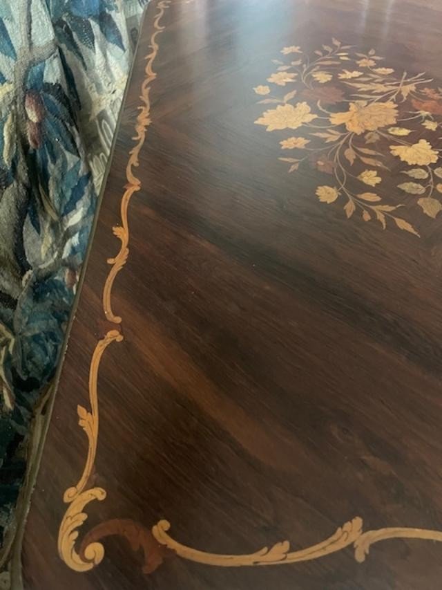 Center Table, Marquetry Desk With Louis XV Style Flower And Foliage Decoration-photo-6