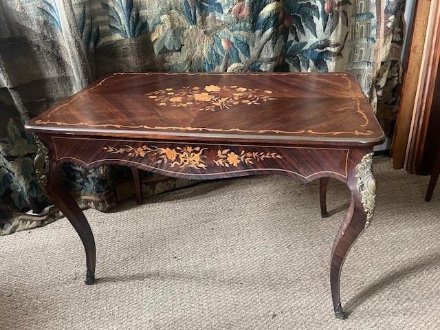 Center Table, Marquetry Desk With Louis XV Style Flower And Foliage Decoration