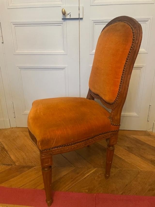 Suite de 6 chaises au modèle d'époque Louis XVI , 18 ème siècle-photo-3