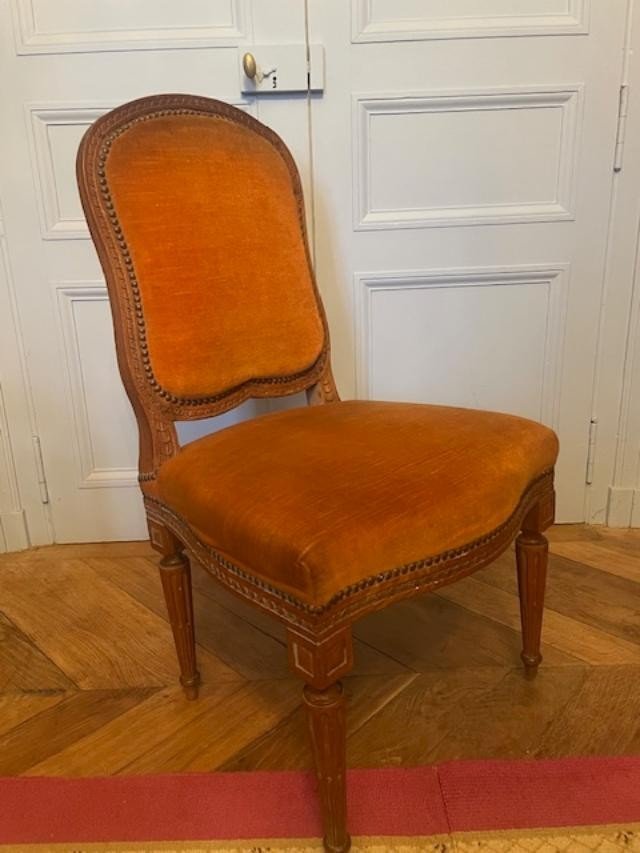 Suite de 6 chaises au modèle d'époque Louis XVI , 18 ème siècle-photo-3