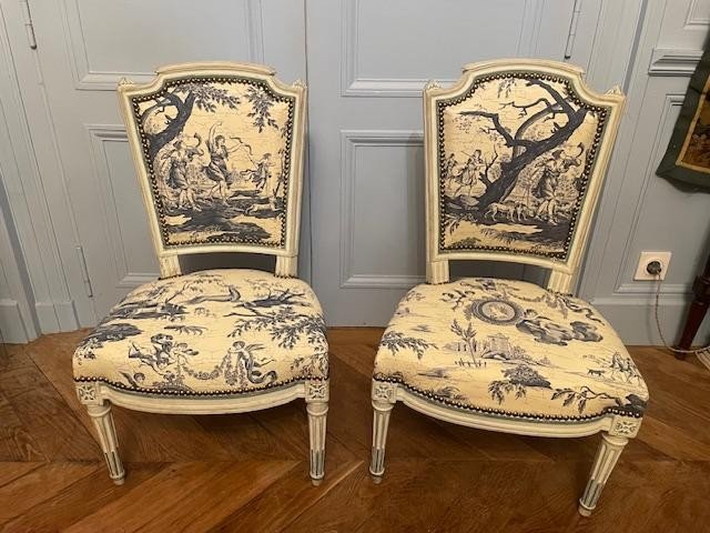 Pair Of Louis XVI Period Low Chairs-photo-2