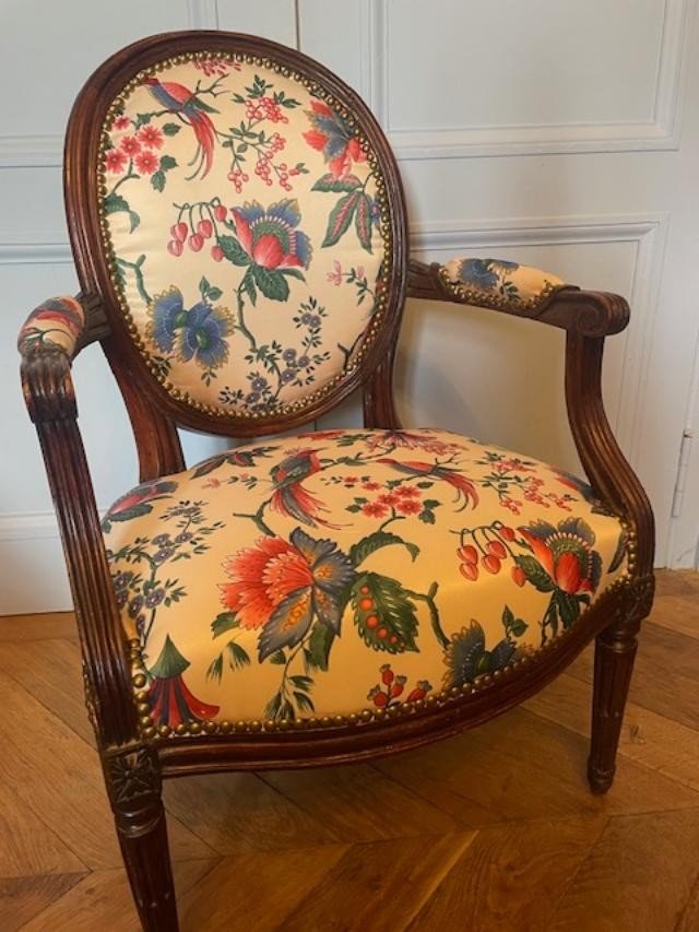 Paire de fauteuils en médaillon d'époque Louis XVI-photo-3