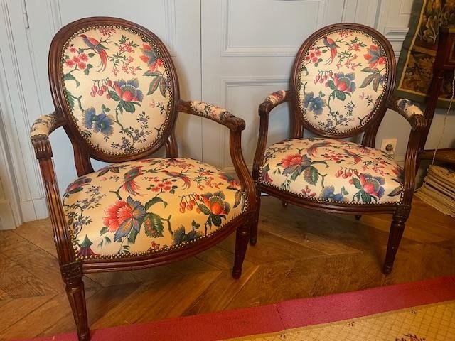 Paire de fauteuils en médaillon d'époque Louis XVI