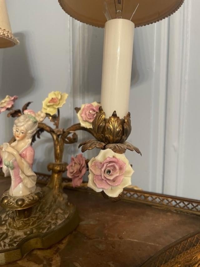 Louis XV Style Rocaille Lamp In Bronze And Porcelain-photo-4