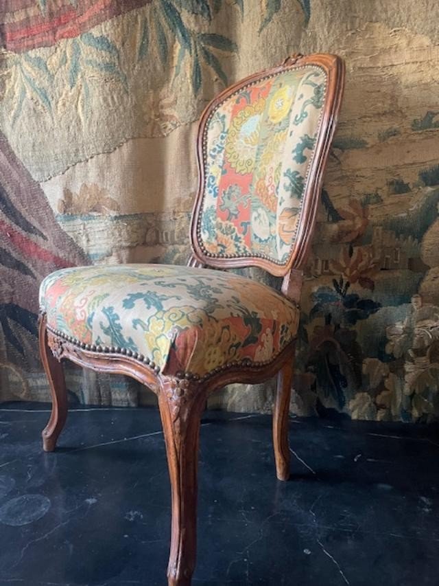 Natural Wood Chair With Louis XV Period Cabriolet Back-photo-2