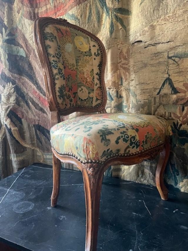 Chaise en bois naturel à dossier en cabriolet d'époque Louis XV-photo-1