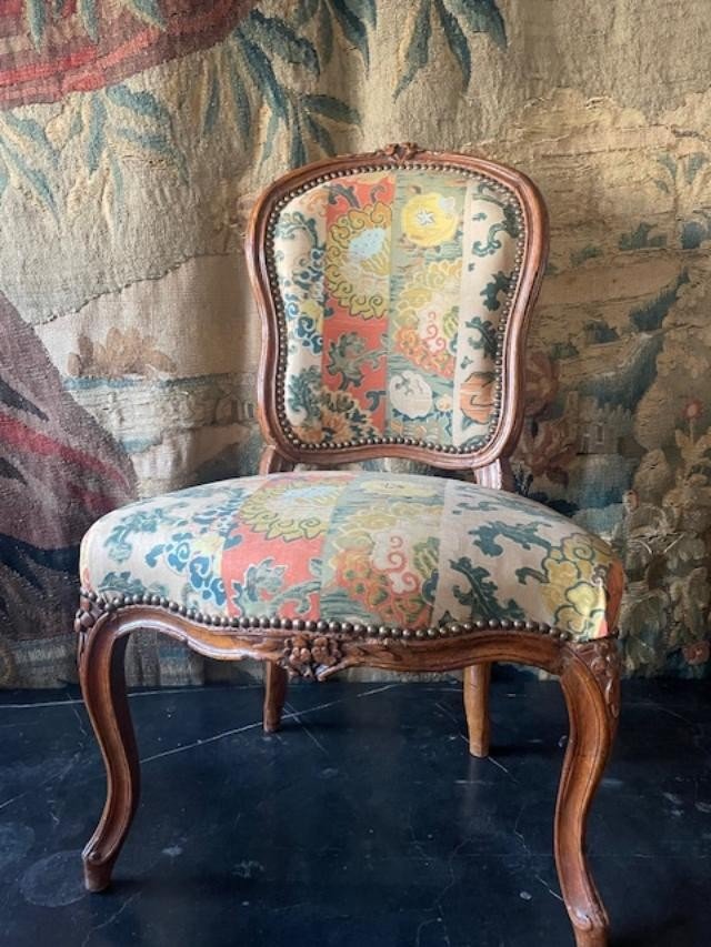 Natural Wood Chair With Louis XV Period Cabriolet Back