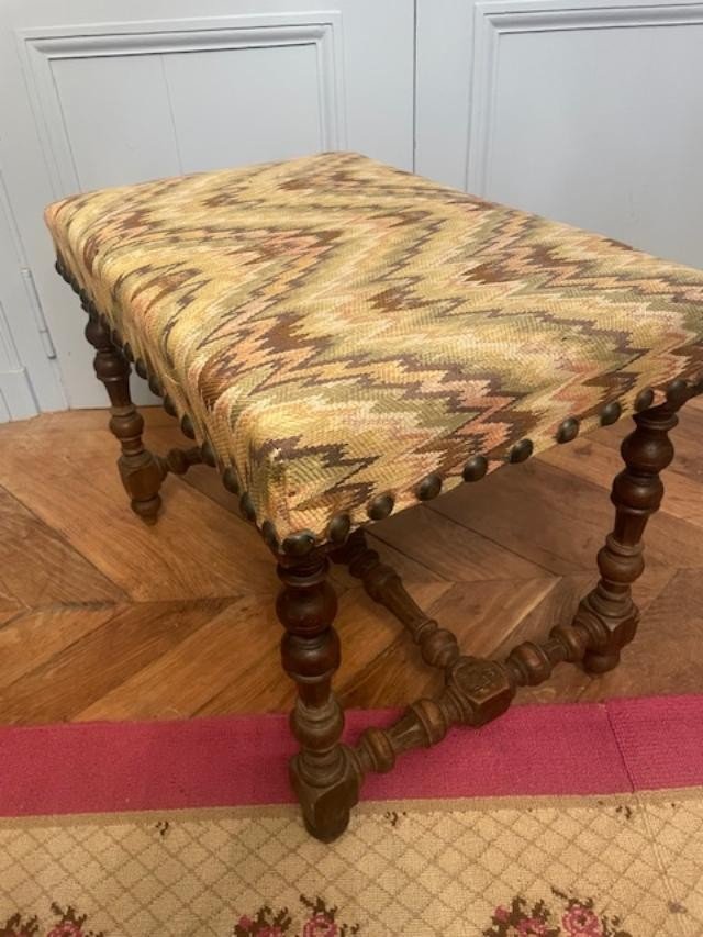 Tabouret de style Louis XIII en bois naturel-photo-4