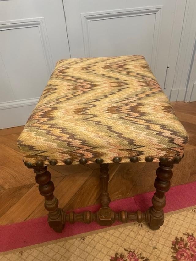 Tabouret de style Louis XIII en bois naturel-photo-1