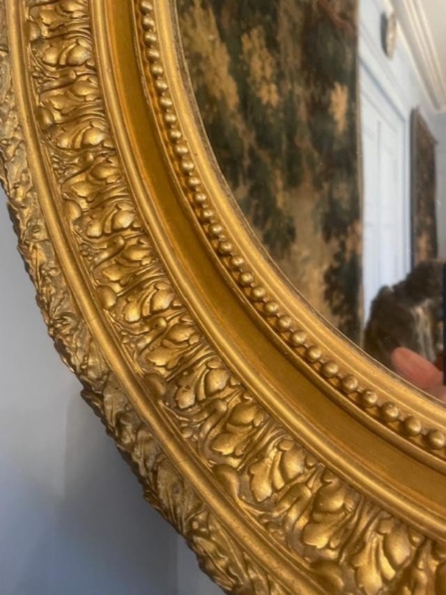 Beautiful Oval Mirror In Wood And Gilded Stucco From The 19th Century-photo-3