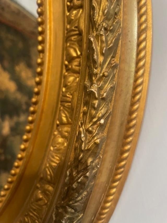 Beautiful Oval Mirror In Wood And Gilded Stucco From The 19th Century-photo-4