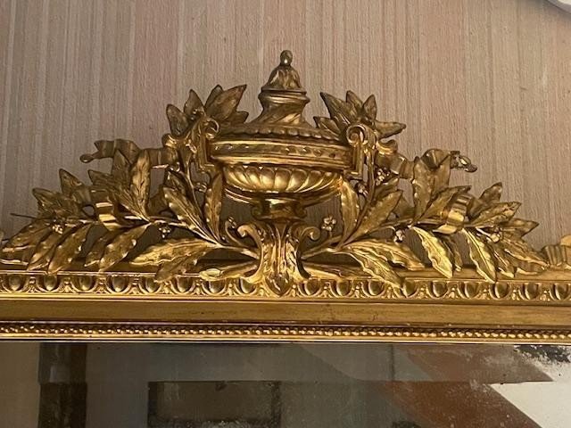 Miroir en bois et stuc doré de style Louis XVI-photo-4